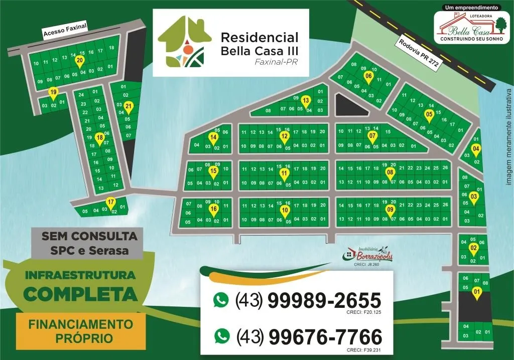 Planta de lotes do Residencial Bella Casa III, em Faxinal-PR